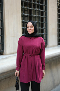 Sim Desenli Viskon Gömlek Bordo