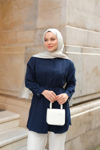 Sim Desenli Viskon Gömlek Lacivert