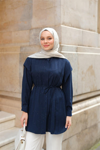 Sim Desenli Viskon Gömlek Lacivert