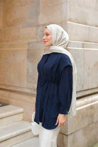 Sim Desenli Viskon Gömlek Lacivert