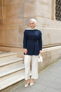 Sim Desenli Viskon Gömlek Lacivert