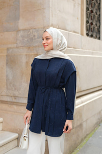 Sim Desenli Viskon Gömlek Lacivert