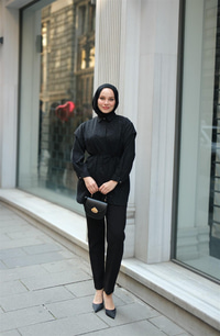 Sim Desenli Viskon Gömlek Siyah