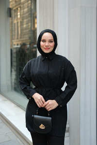 Sim Desenli Viskon Gömlek Siyah