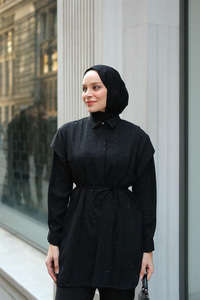 Sim Desenli Viskon Gömlek Siyah