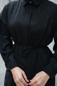 Sim Desenli Viskon Gömlek Siyah