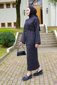 Sim Detay Bel Bağlamalı Elbise Siyah