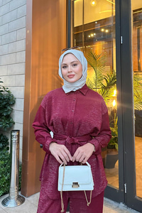 Sim Detay Bel Bağlamalı Takım Bordo