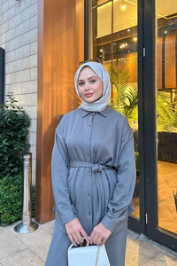 Sim Detay Bel Bağlamalı Takım Gri