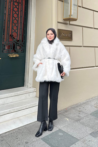 Sim Detay Kemerli Kaban Ekru