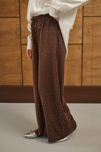 Sim Detay Taşlı Triko Pantolon Kahverengi