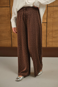 Sim Detay Taşlı Triko Pantolon Kahverengi