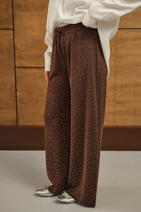 Sim Detay Taşlı Triko Pantolon Kahverengi