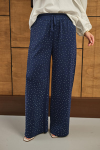 Sim Detay Taşlı Triko Pantolon Lacivert