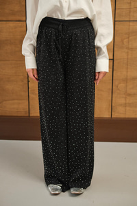 Sim Detay Taşlı Triko Pantolon Siyah