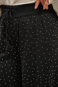 Sim Detay Taşlı Triko Pantolon Siyah