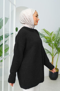 Sim Detay Triko Kazak Siyah