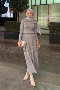 Sim Detaylı Elbise Gri