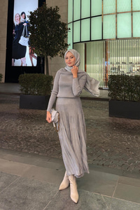 Sim Detaylı Elbise Gri