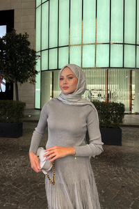 Sim Detaylı Elbise Gri