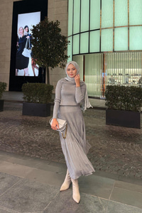 Sim Detaylı Elbise Gri