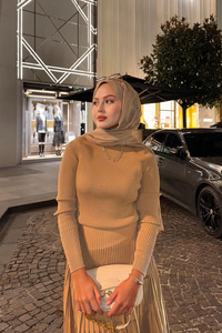 Sim Detaylı Elbise Hardal