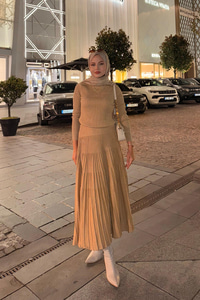 Sim Detaylı Elbise Hardal