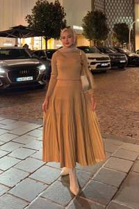 Sim Detaylı Elbise Hardal