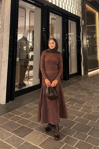 Sim Detaylı Elbise Kahve