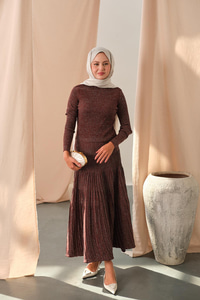 Sim Detaylı Elbise Kahve