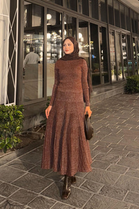 Sim Detaylı Elbise Kahve