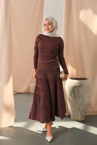 Sim Detaylı Elbise Kahve