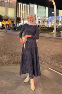 Sim Detaylı Elbise Lacivert