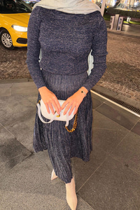 Sim Detaylı Elbise Lacivert