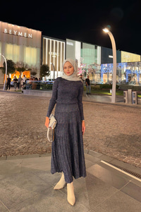 Sim Detaylı Elbise Lacivert