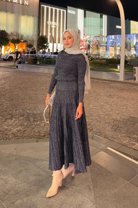 Sim Detaylı Elbise Lacivert