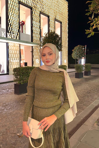 Sim Detaylı Elbise Yağ Yeşil