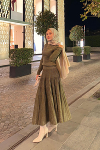 Sim Detaylı Elbise Yağ Yeşil