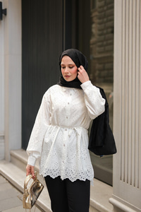 Sim Görünümlü Brode Gömlek Beyaz