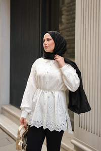 Sim Görünümlü Brode Gömlek Beyaz