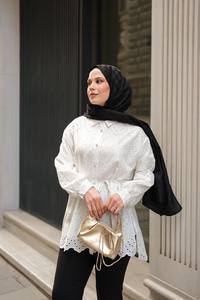 Sim Görünümlü Brode Gömlek Beyaz