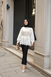 Sim Görünümlü Brode Gömlek Beyaz