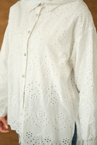 Sim Görünümlü Brode Gömlek Beyaz