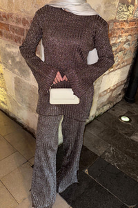 Simli İkili Takım Kahverengi