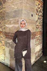 Simli İkili Takım Kahverengi