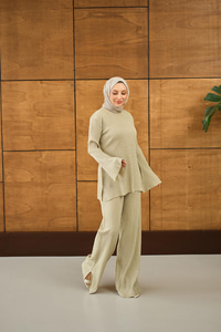 Simli İkili Takım Krem