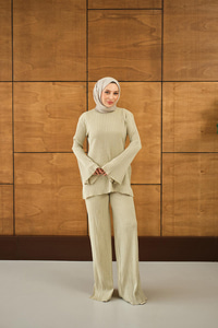 Simli İkili Takım Krem