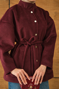 Simli Kaşe Çıtçıtlı Ceket Bordo