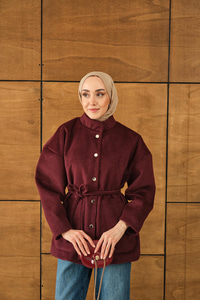 Simli Kaşe Çıtçıtlı Ceket Bordo