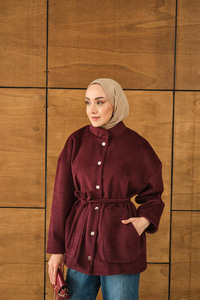 Simli Kaşe Çıtçıtlı Ceket Bordo